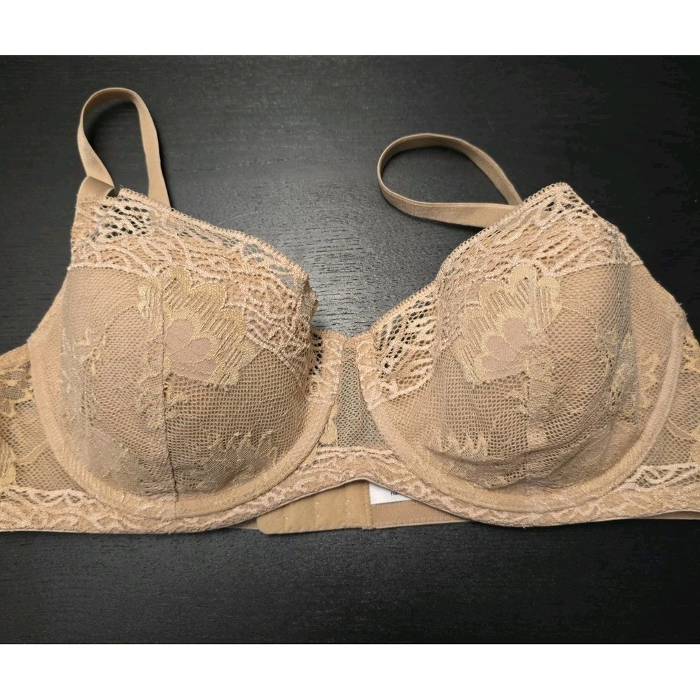 Natori Bra 36D Nude Beige Floral Lace Underwire Demi Balconette 733020